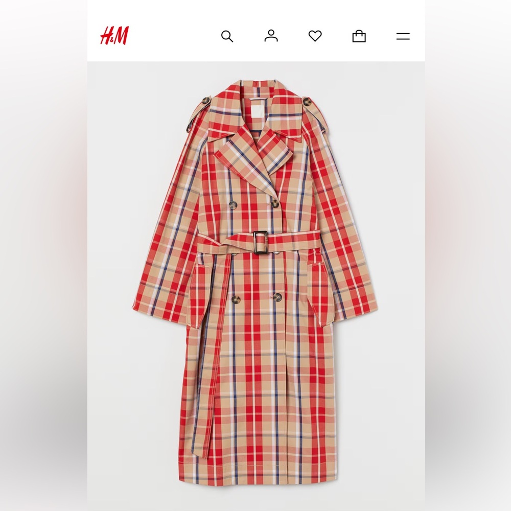 H&M Plaid Belted Trench Coat. Bright Colors.
